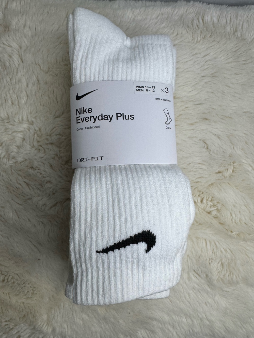 Nike White Crew Socks with Black Swoosh - 3 Pack